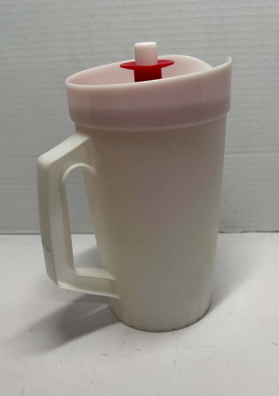 Tupperware Vintage White Plastic Pitcher With Red Lid